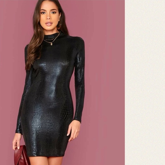 ReminisceMe Dresses & Skirts - Crocodile embossed dress black womens sexy one piece